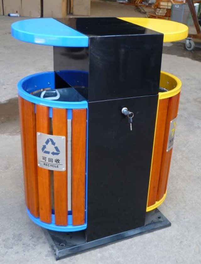 戶(hù)外橢圓鋼木分類(lèi)垃圾桶工廠生產(chǎn)圖